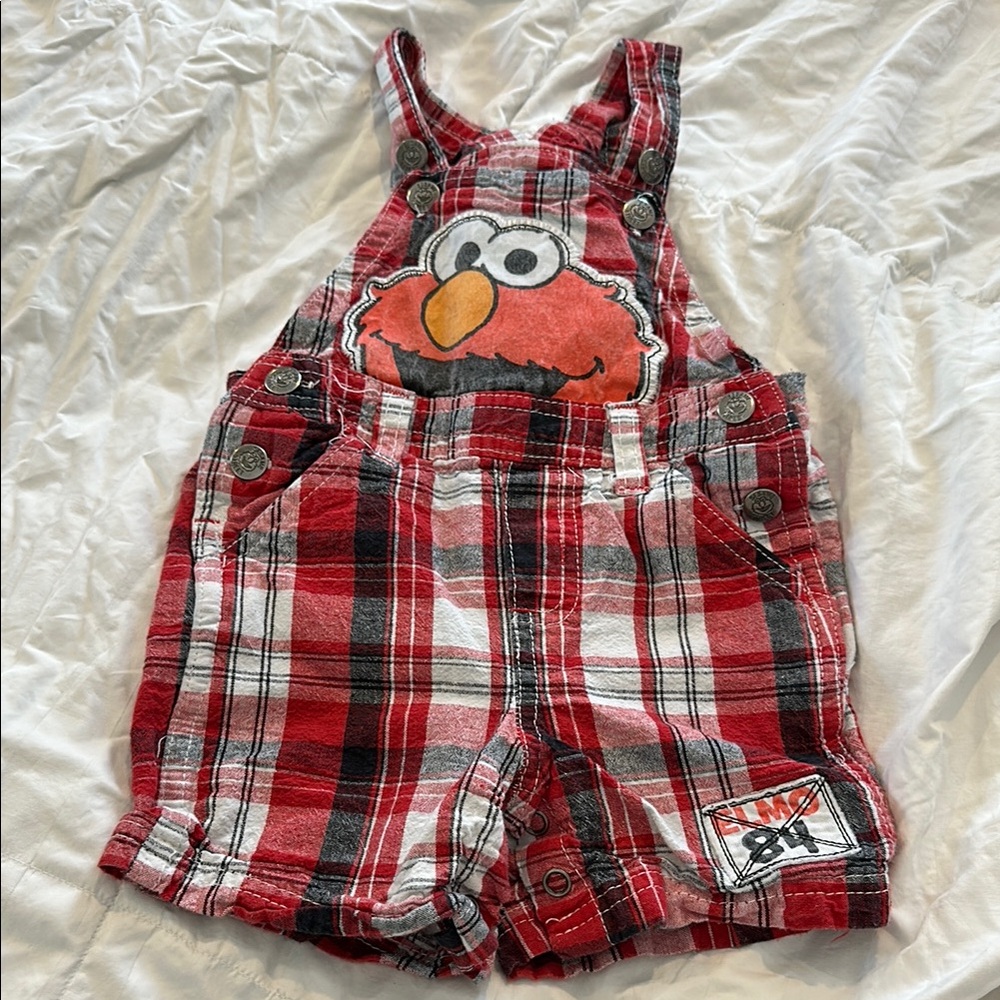 Sesame Street Elmo Red Plaid Overalls
